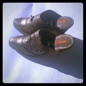 Via Spiga Metallic Floral Perforated Mules